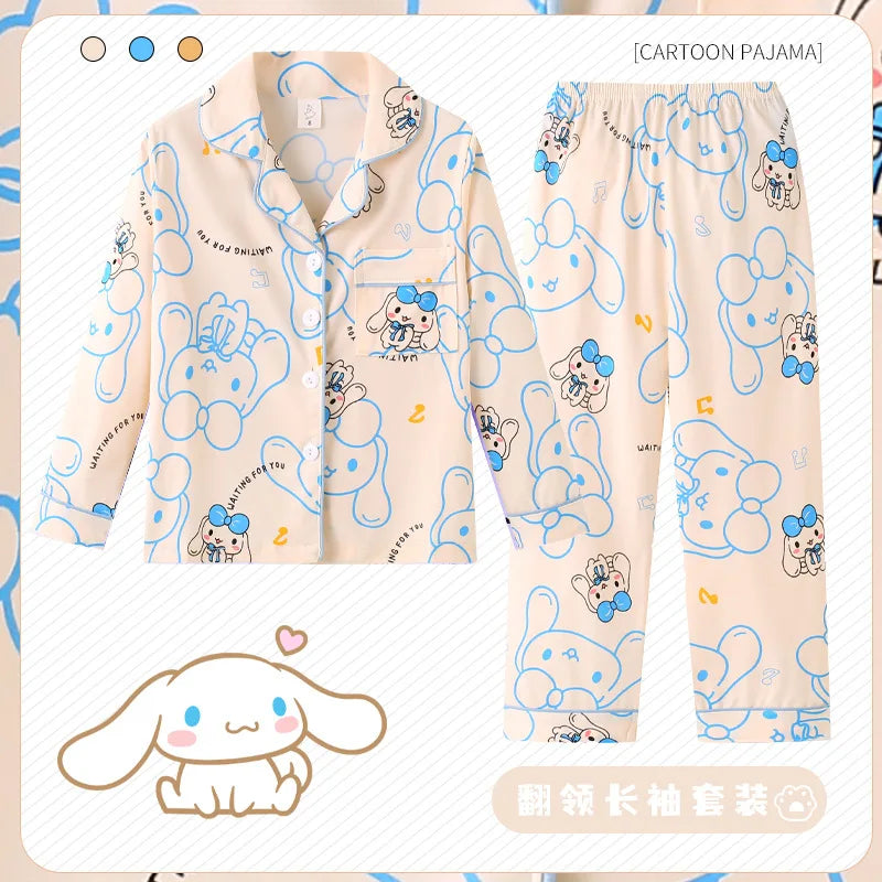 Spring Miniso Cute Children's Pajamas Sets Kawaii Anime Kuromi Pochacco Cinnamoroll Girl Boy Sleepwear Milk Silk Kids Loungewear