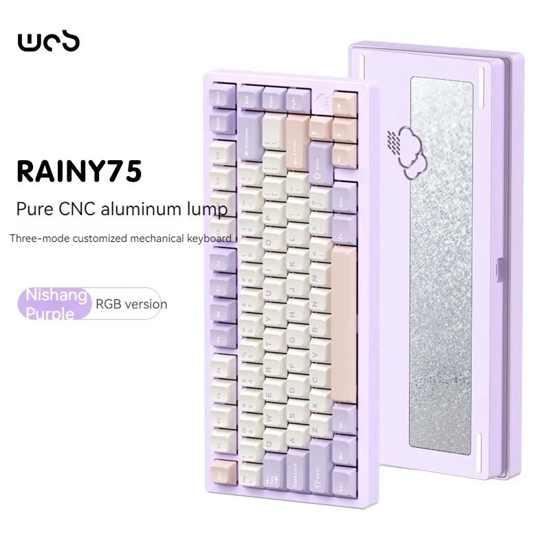 Wob Rainy75 Mechanical Keyboard CNC Aluminum Alloy RGB Wireless Tri-Mode Bluetooth USB Gasket Gamer Hot-Swap Pc Gaming Keyboard