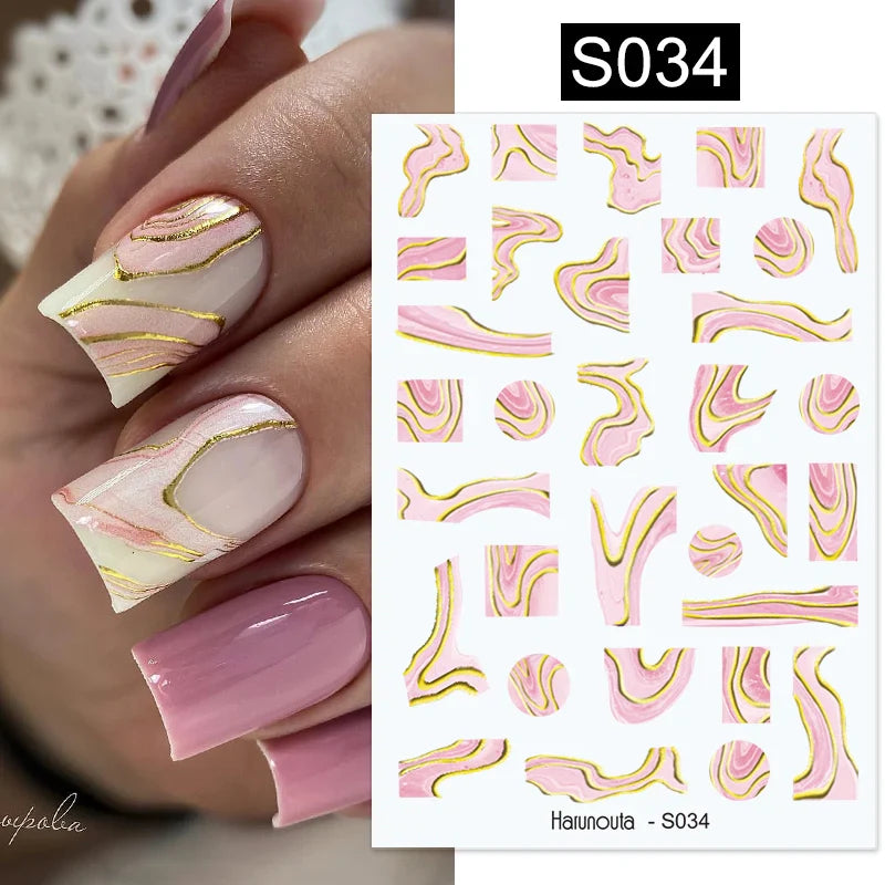 3D Silver Frame Nail Sticker Silver Bronzing Stripe Lines Sliders For Nails Tribal Pattern Decals Marble Blooming Nail Tattoos