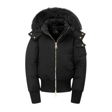 AS 2023 winter fashion woman bomber coat filled down Adult jacket with nature fur metal gold zipper