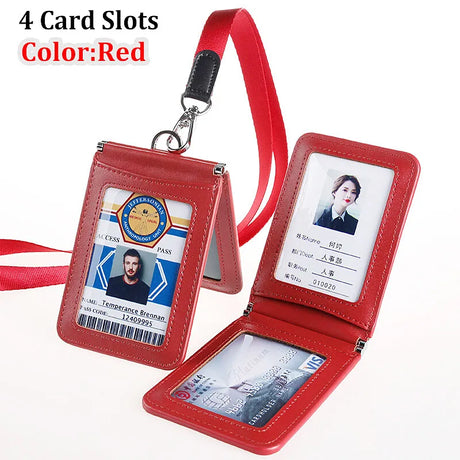 Top Grade Genuine Leather ID Badge Holder Business Cards Holders with Neck Lanyard Formal Staff Magnet Closed ID Card Name Tags