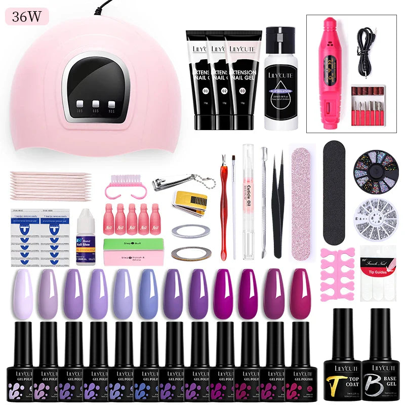 LILYCUTE Manicure Set For Quick Nail Extensions Gel Nail Polish With UV LED Nail Lamp Electric Nail Drill All For Nail Gel Tools