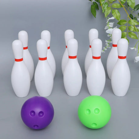 Large Size Bowling Play Sets Indoor Outdoor Sports Bowling Games Toy for Kids(10pcs Bowling White+2pcs Balls Random Color)