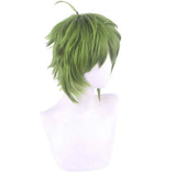 Men Synthetic Green Short Wavy Wig Cosplay Anime Costume Boy Fake Hair Cosplay Wig for Halloween Christmas Party+Hair Cap