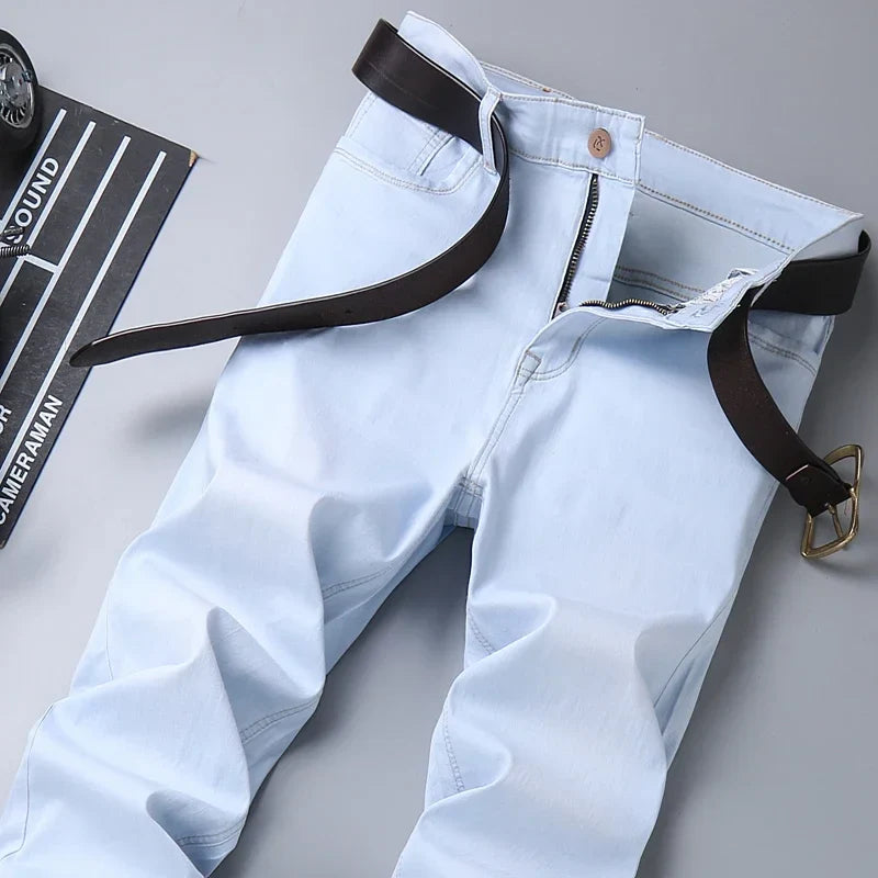 2023 Sulee Brand Top Classic Style Men Spring Summer Jeans Business Casual Light Blue Stretch Cotton Denim Male Trousers