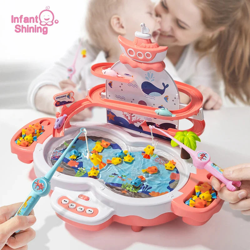 Infant Shining Kids Electric Fishing Toy Pool Baby 2-3 Years Old Boys and Girls Magnetism Fishing Suit Fishing Game for Baby