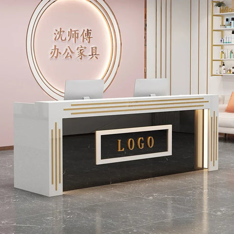 Modern Cash Register Clothing Store Counter Reception Desks Light Luxury Simple Hairdressing Beauty Salon Bar Table with Light