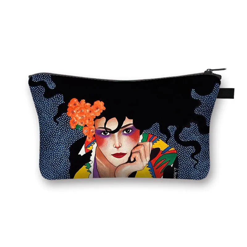 Fashion Lady Painting Print Cosmetic Bag Woman Portable Travel Makeup Storage Bags Afro Girl Cosmetic Case Lipstick Holder Bag