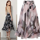 2023 Summer Print Floral Skirts For Women Casual Loose Elastic Waist Plus Size Skirt Belt A-line Chiffon Beach Saias Midi Femme