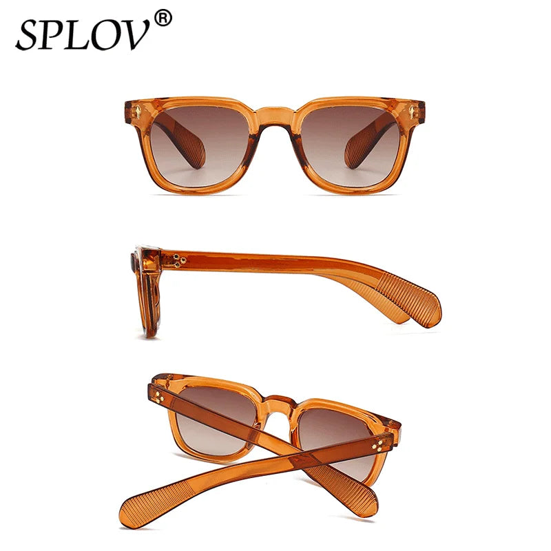 Luxury Square Men Sunglasses Fashion Gradient Driving Shades Eyewear Vintage Green Trendy Rivets Sun Glasses UV400