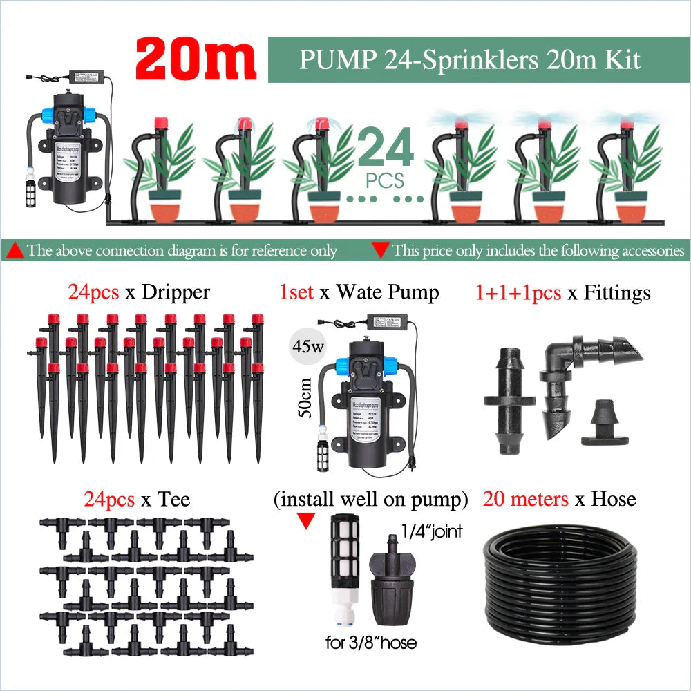 50-5M Garden 13cm Sprinkler Drip Wateing Systems Smart Timer 1/4“ Hose Automatic Irrigation Equipment for Greenhouse Bonsai Yard