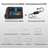 70mai 4K Dash Cam A800S Built-in GPS ADAS 140°FOV 70mai Camera Car DVR 24H Parking Monitor Front Cam Only, Support Rear Cam