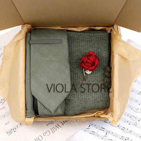 Viola Design 5PCS Gift Box Solid Cotton Sock Tie Sets Clip Pin Cufflinks Hanky Colorful Men Wedding Party Daily Cravat Accessory