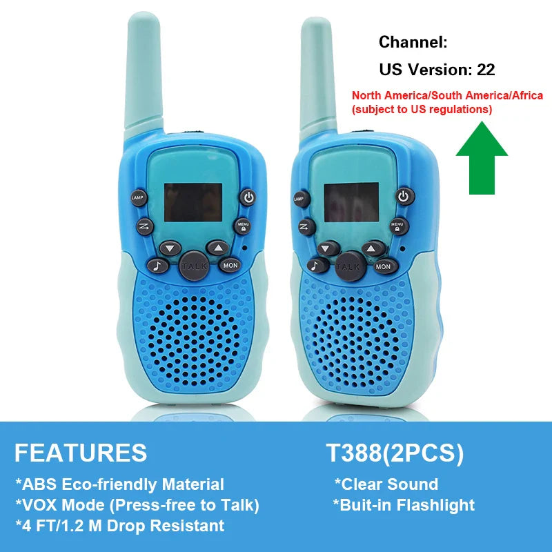 T388 Walkie Talkie Children Radio Receiver Walkie Talkie Toy Kids Birthday Gift Child Toys for Boys Girls 3 Km Hand-held 2Pcs