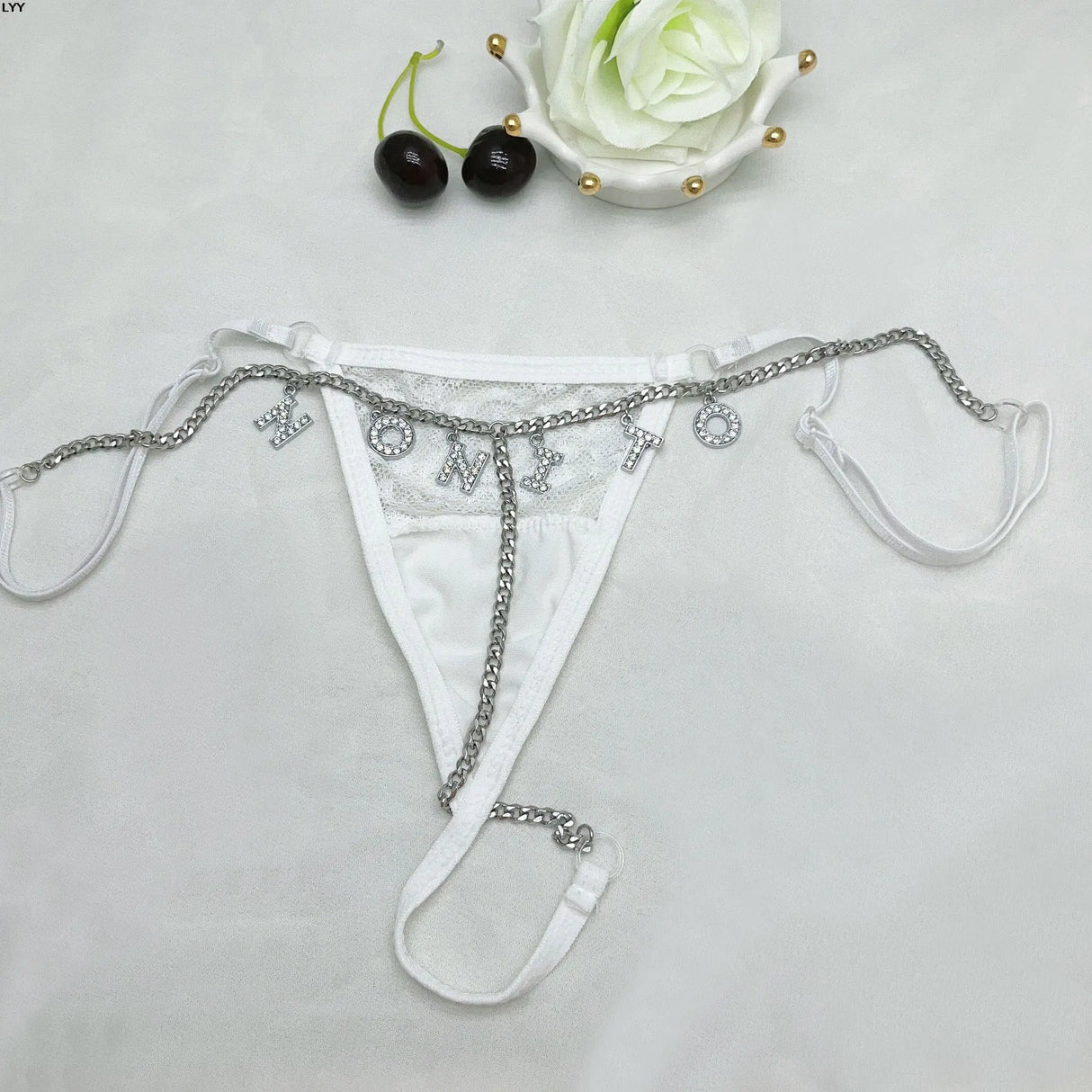 Customised Thong Sexy Rhinestone Waist Chain 2Pc/Sets Custom Name String For Women Lace Panties Briefs Crystal Letters Girl Gift