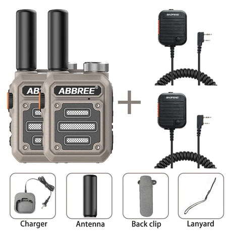 2PCS ABBREE AR-63 Mini Walkie talkie Wireless Copy Frequency Ham Radio for Hunting UHF Professional Communicator Type-C Jack