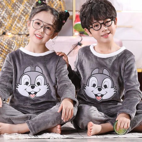 New Winter Kids Pajamas Velvet Thickened Warm Casual Pajamas Loungewear Kids Boys Girls Flannel Set Long Sleeve Coral Fleece