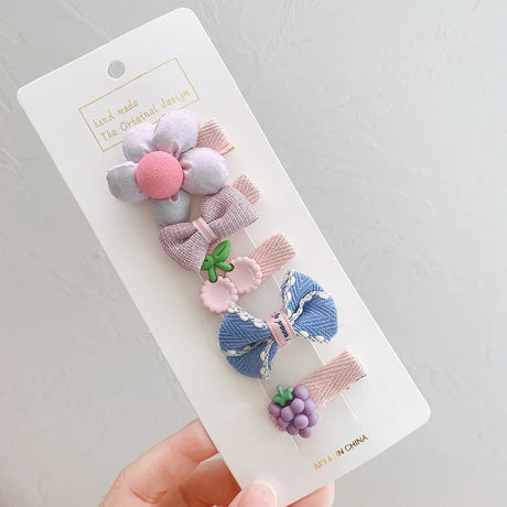 5pcs Set Cute Baby Girls Hairpins Bow Flower Korean Hairpin for Children Baby Hair Clips Mini Soft Kids Accessories In Girls