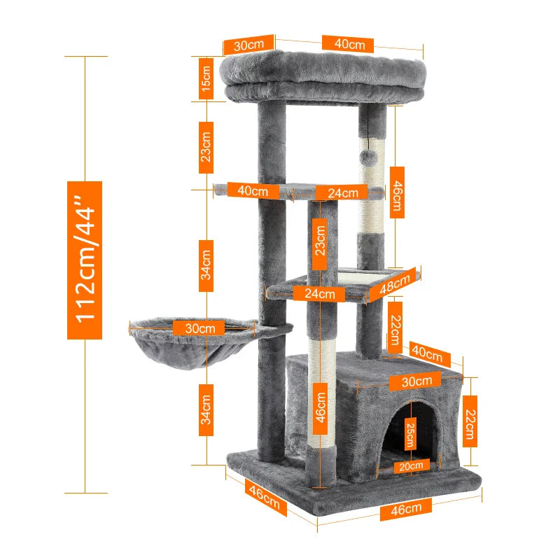 Free Shipping  Multi-Level Cat Tree For Cats With Cozy Perches Stable Cat Climbing Frame Cat Scratch Board Toys Cat Furniture