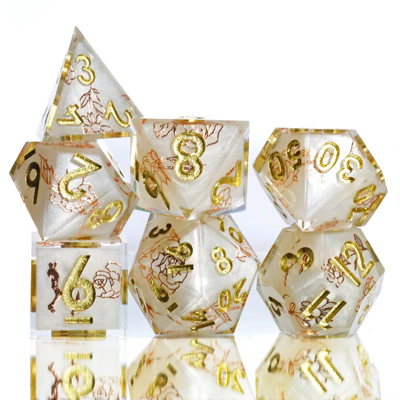 MINI PLANET Resin Dice With Sharp Edge For Dice Set Of 7 pcs Polyhedral Handmade Dice TTRPG Game D&D Dice Box Set