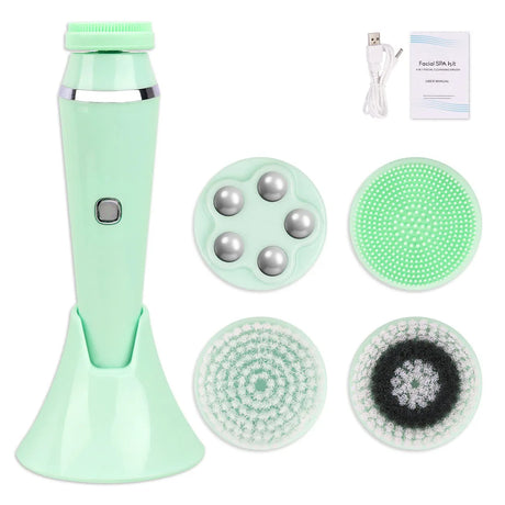 4 Head Electric Facial Cleansing Brush Silicone Rotating Face Scrub Brush Deep Cleaning Skin Peeling Cleanser Exfoliation