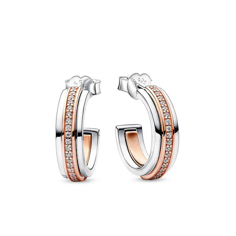 Rose Gold Hoop Earrings For Women 925 Silver Original Pave CZ Heart Ciecle Star Moon U Shape Earrings Luxury Wedding Jewelry