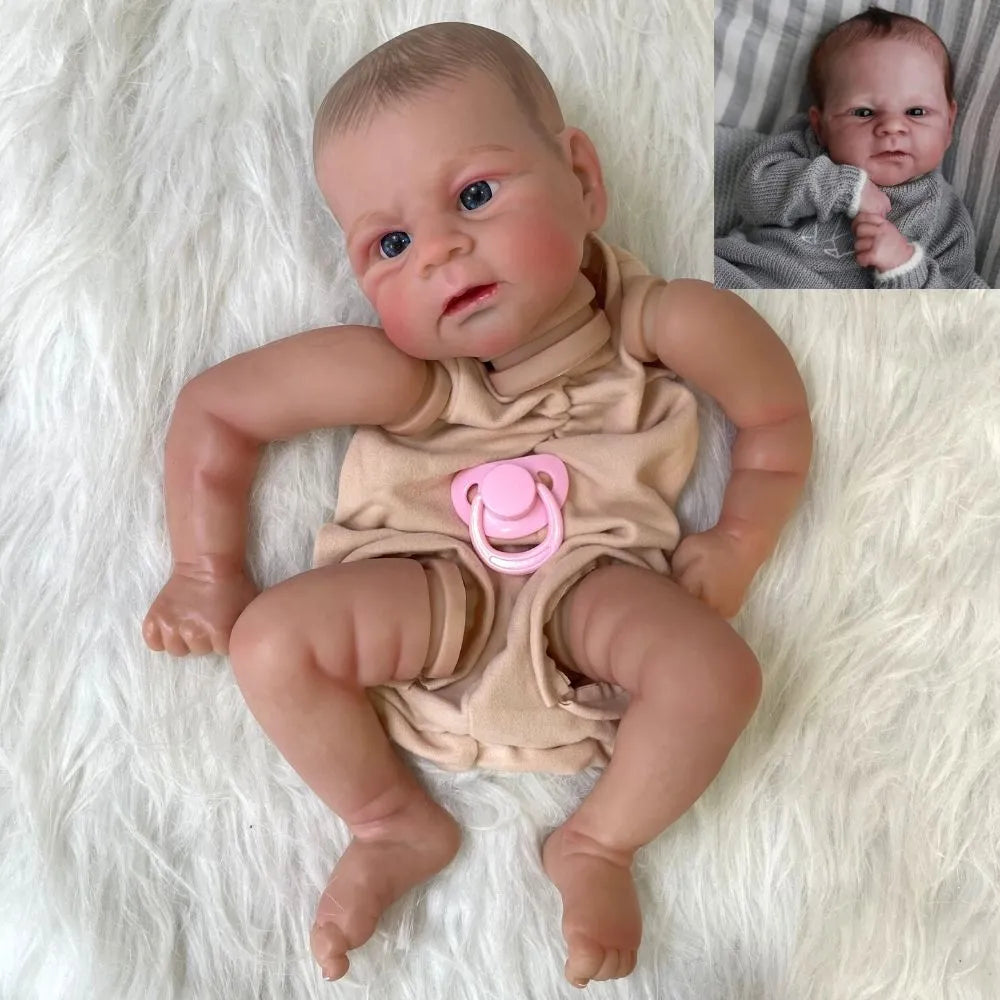 18inch Already Painted Reborn Doll Parts Elijah Lifelike Baby 3D Painted Skin with Visible Veins Cloth Body Included