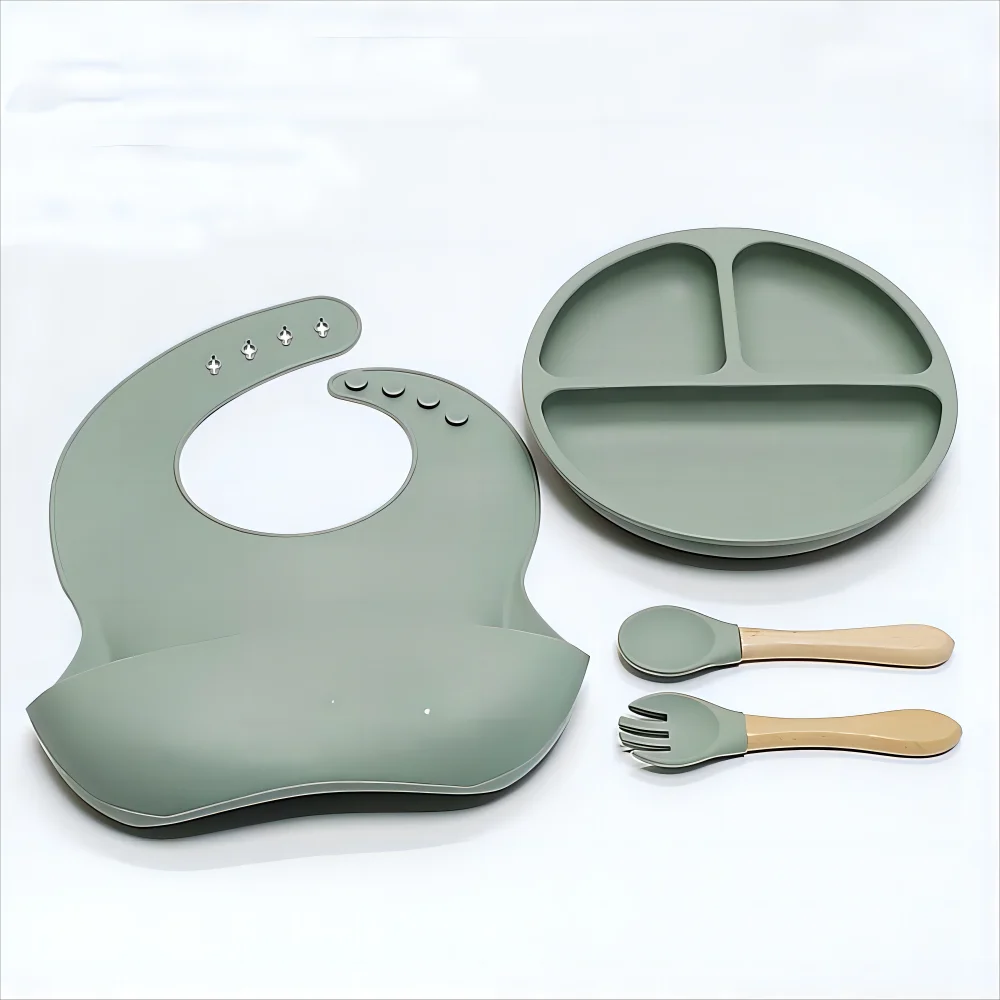 Children's silicone tableware sets baby complementary bowl baby eating fork and spoon set suction anti-fall