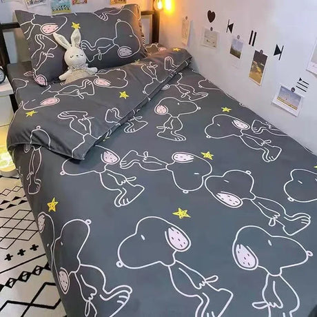 Snoopy girl boy Cartoon bed sheet pillowcase cartoon cute quilt cover bedding set