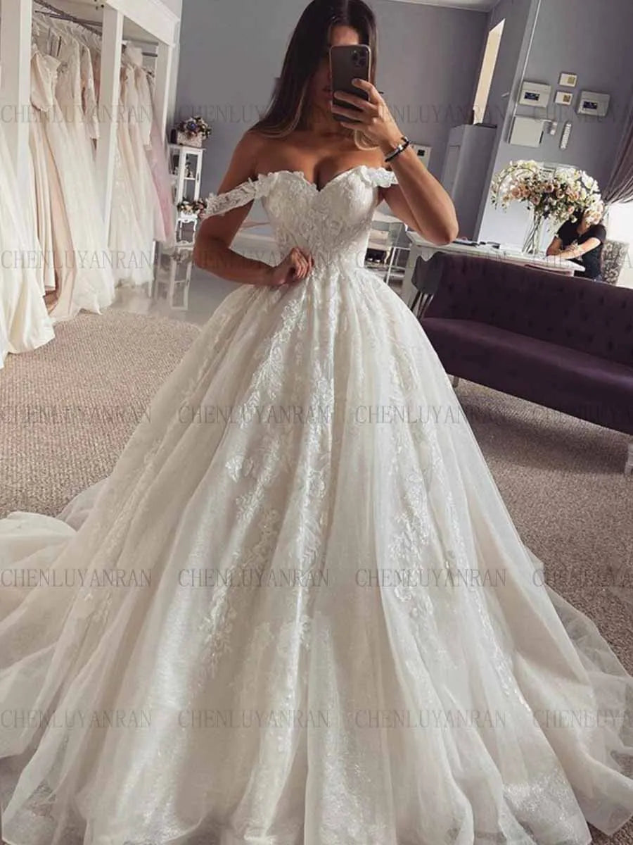 Shinny Fashion Wedding Dress For Women Sweetheart Applique Tulle Wedding Dress Luxury Sexy Dresses For Women فستان حفلات الزفاف