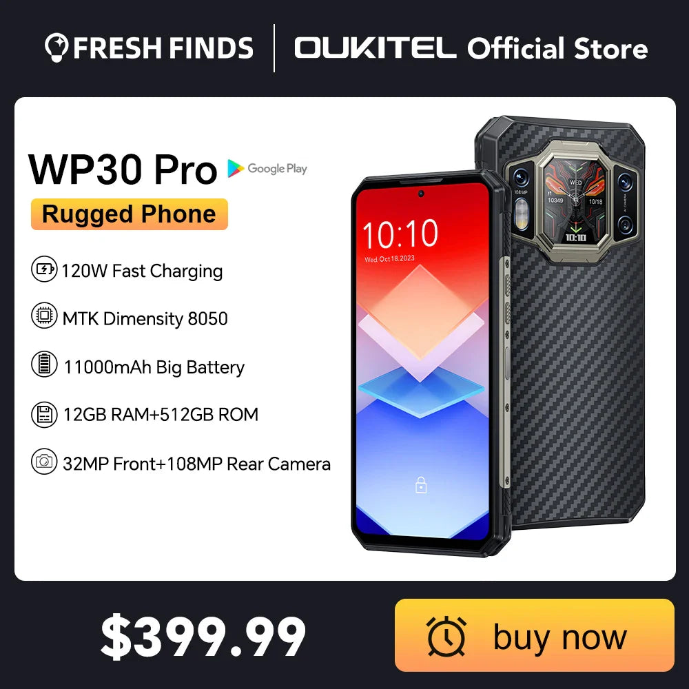 Oukitel WP30 Pro 120W 5G Rugged Smartphone android 13 12GB+512GB 11000 mAh 6.78" FHD+ Mobile Phone 108MP Cell Phone Global