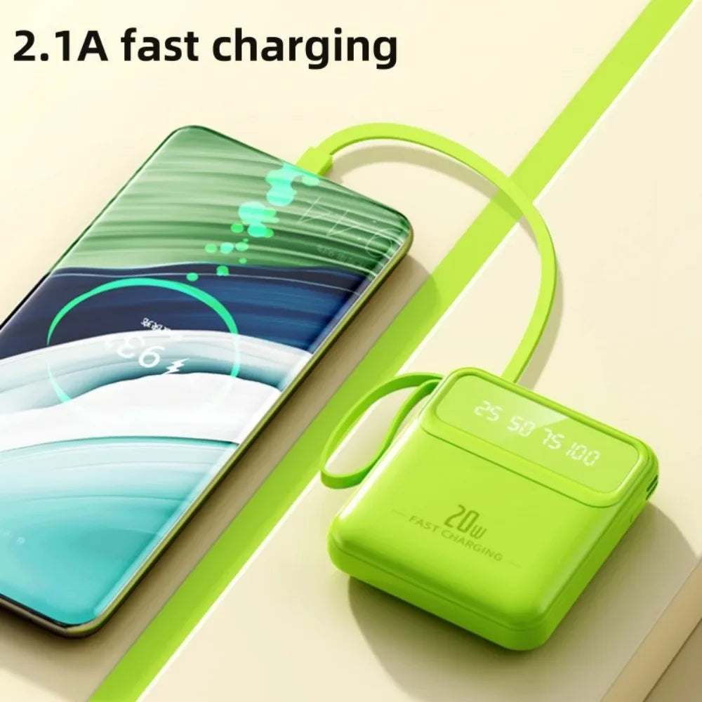 Portable Power Bank 20000mah Big Capacity Fast Phone Charger  with 4 Built-in Cables Powerbank Mobile Phone External Battery