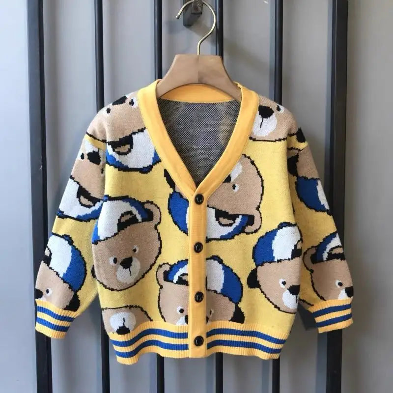 2023 Spring Autumn Fashion Jackets Children Cartoon Cardigan Knit Sweater Boys Clothes Kids Cute Baby Coats Outerwear Clothing