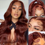 34 Inch Reddish Brown Body Wave Lace Front Wig 13x6 HD Lace Frontal Wig 13x4 Lace Front Human Hair Wigs Body Wave Closure Wig