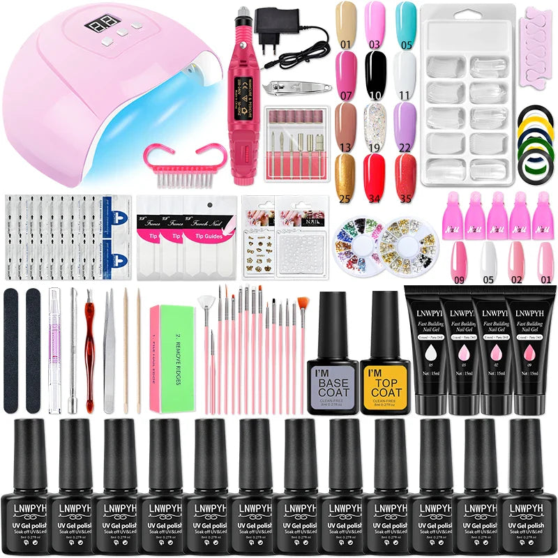 Acrylic Nail Kit Poly Nail Gel Kit With Nail Lamp Nail Extension Glitter Gel UV Building Gel Nail Polish Kit Manicure Tools Set