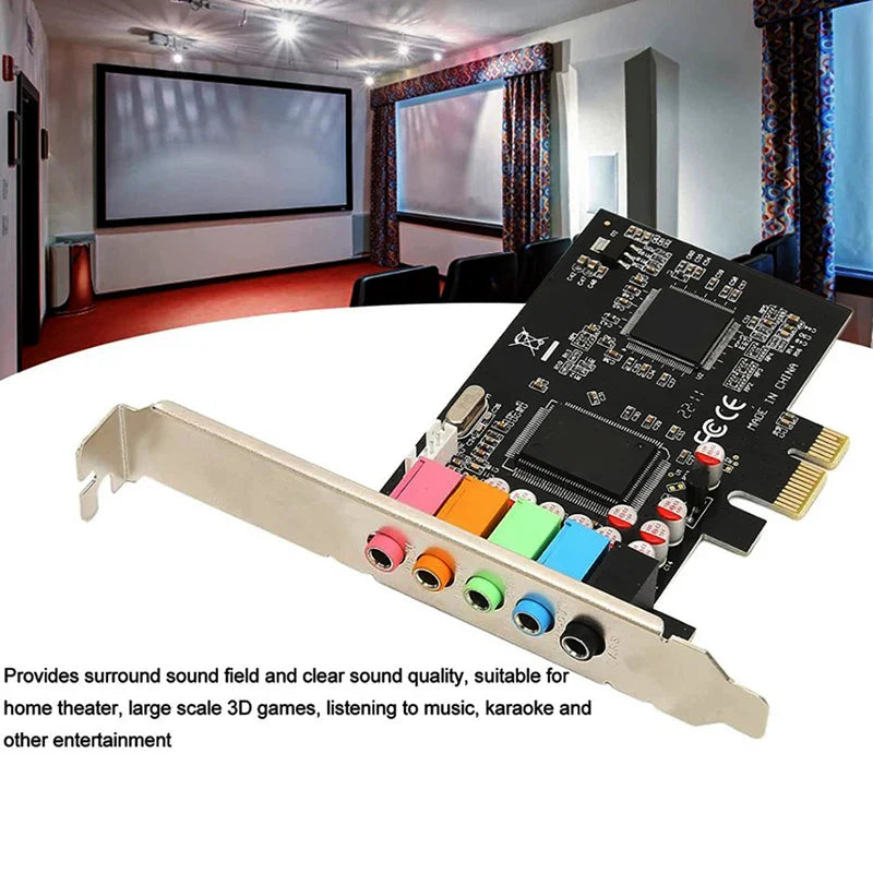 PCI-E 5.1 Sound Card Computer PCIE 5.1 Channel 3D Audio 6 Channels 3D Games Music Digital Sound Card PCI Express 5.1 CH 24Bit