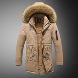 2023 Mens Winter New Windproof Warm Thick Fleece Long Parka Jacket Mens Outwear Fashion Casual Fur Collar Outdoor Hooded Parkas