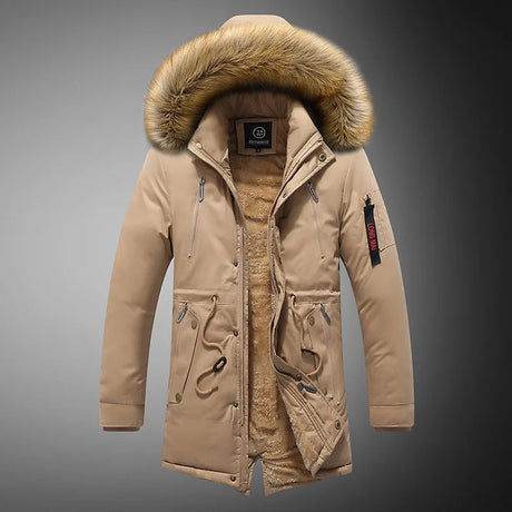 2023 Mens Winter New Windproof Warm Thick Fleece Long Parka Jacket Mens Outwear Fashion Casual Fur Collar Outdoor Hooded Parkas