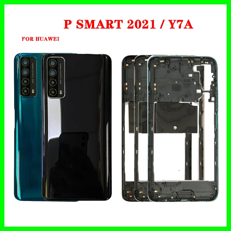 Full Housing For Huawei Y7A / P Smart 2021 LCD Middle Frame Front Bezel Holder Back Battery Cover Glass Housing Rear Door