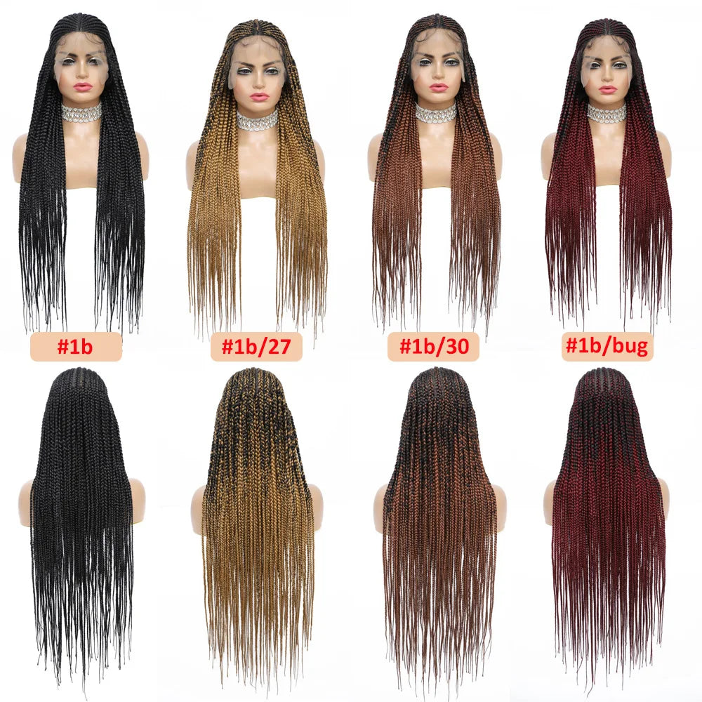 36" 13x8 Lace Front Wigs Knotless Braided Wigs For Women Straight Cornrow Braids Wig Hand-Braided Synthetic Lace Frontal Wig