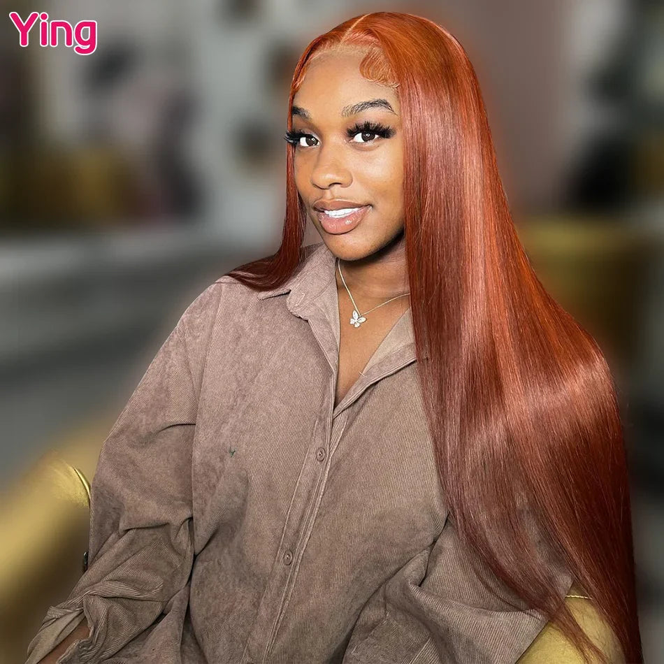 Ying Bone Straight Ginger Orange Brown 13x6 Lace Frontal Wig Remy Hair 13x4 Lace Front Wig PrePlucked 5x5 Transparent Lace Wig