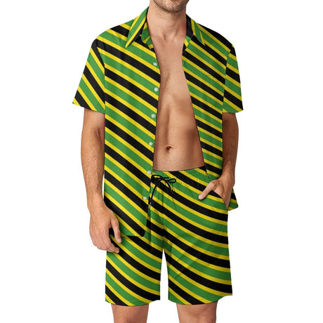 Jamaican Flag Men Sets Jamaica Cushion Aesthetic Casual Shirt Set Short-Sleeve Design Shorts Summer Vacation Suit Plus Size 3XL