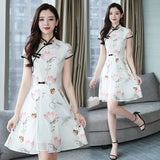 2023 Summer New Modern Improved Cheongsam Chiffon Printing Vintage Traditional Chinese Style Slim Qipao Dress