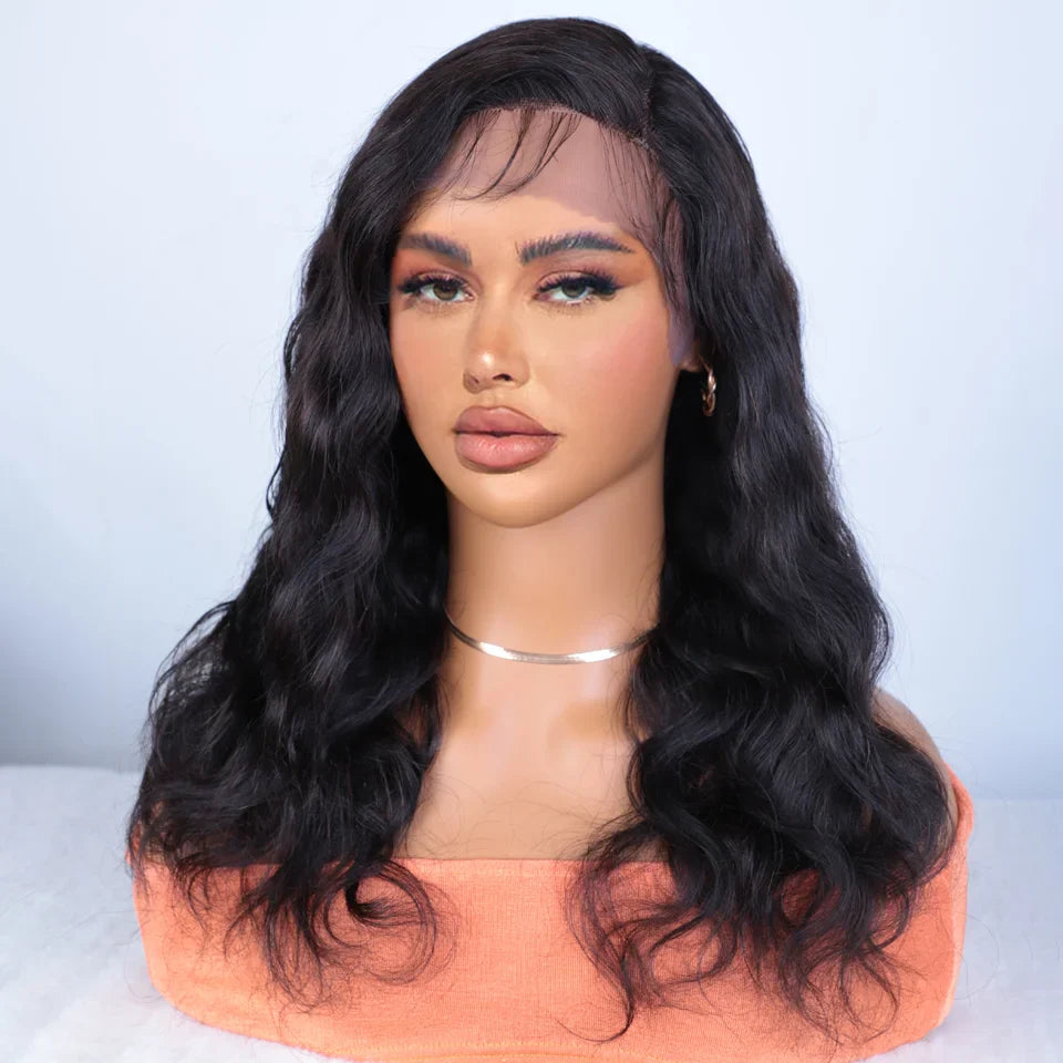 180D 18inch Body Wave Human Hair Wigs Natural Peruvian Middle Part Lace Front Human Hair Wigs Pre Plucked Wig For Black Women