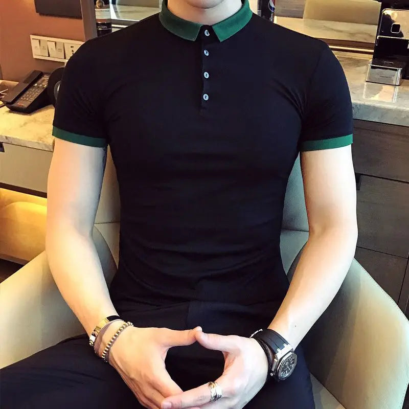 Short Sleeve Shirt for Men 2023 New Solid Polo Business Summer Ice Silk Turn-down Collar Stripe Button Casual Fashion Tops