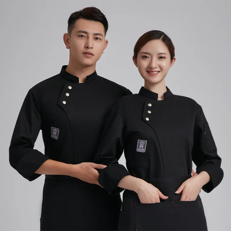 Long Sleeve Chef Jackets Kitchen Chef Restaurant Uniform Custom Logo Shirt Service Bakery Breathable Chef Dress White Apron Men