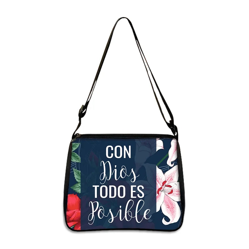 Christian Gift Bible Verse in Spanish Crossbody Bag Con Dios Todo Es Posible Messenger Bags Shoulder Bag Casual Handbag