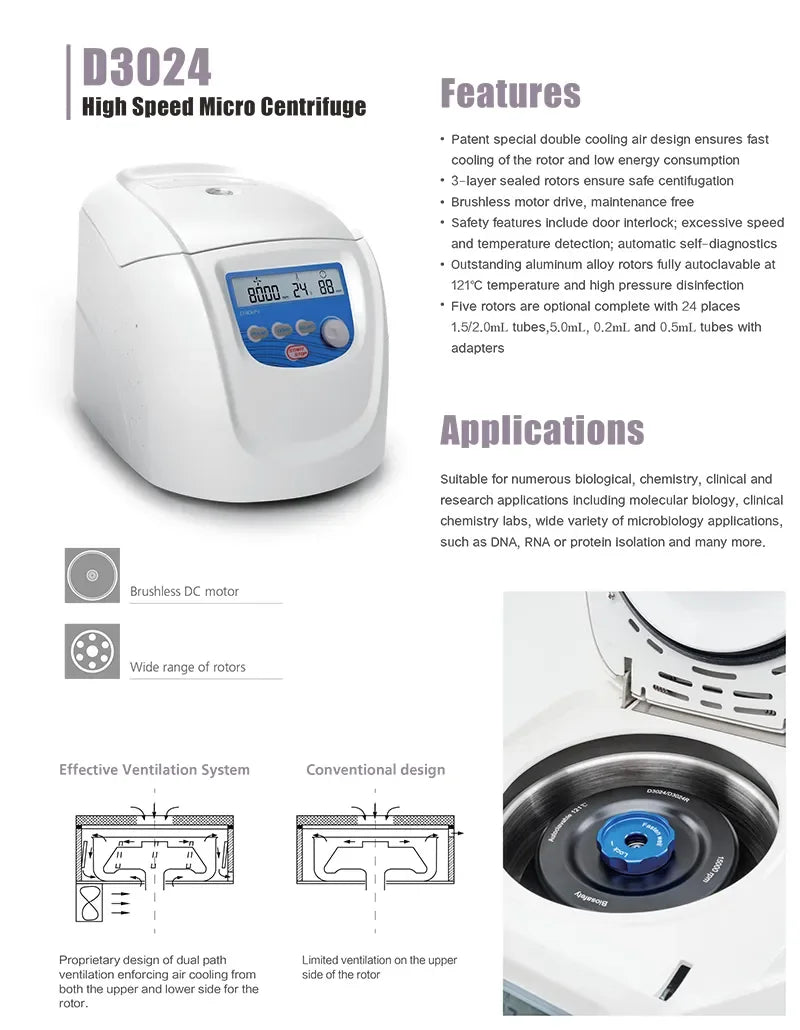 IKEME Laboratory Pcr Centrifuge High-Speed Plasma Microcentrifuge D3024 Digital for 0.2/0.5/1.5/2/5ml Centrifuge Tube 15000rpm