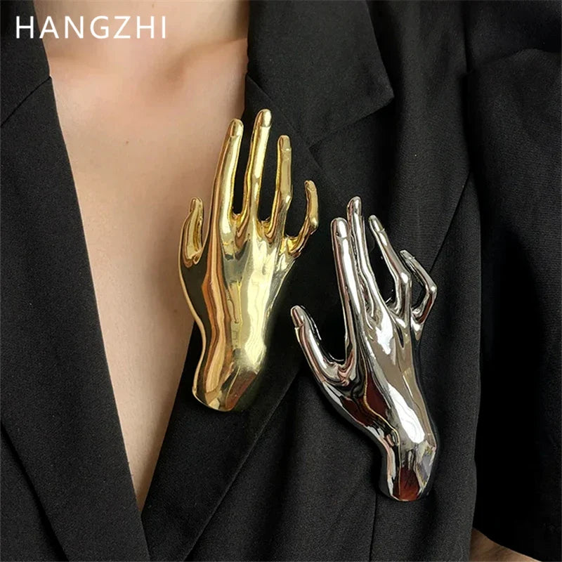 HangZhi Large Smooth Hand Palm Brooch Exaggerated Pin Sweater Woolen Coat Suit Accessories Autumn Winter New Design Y2K Jewelry