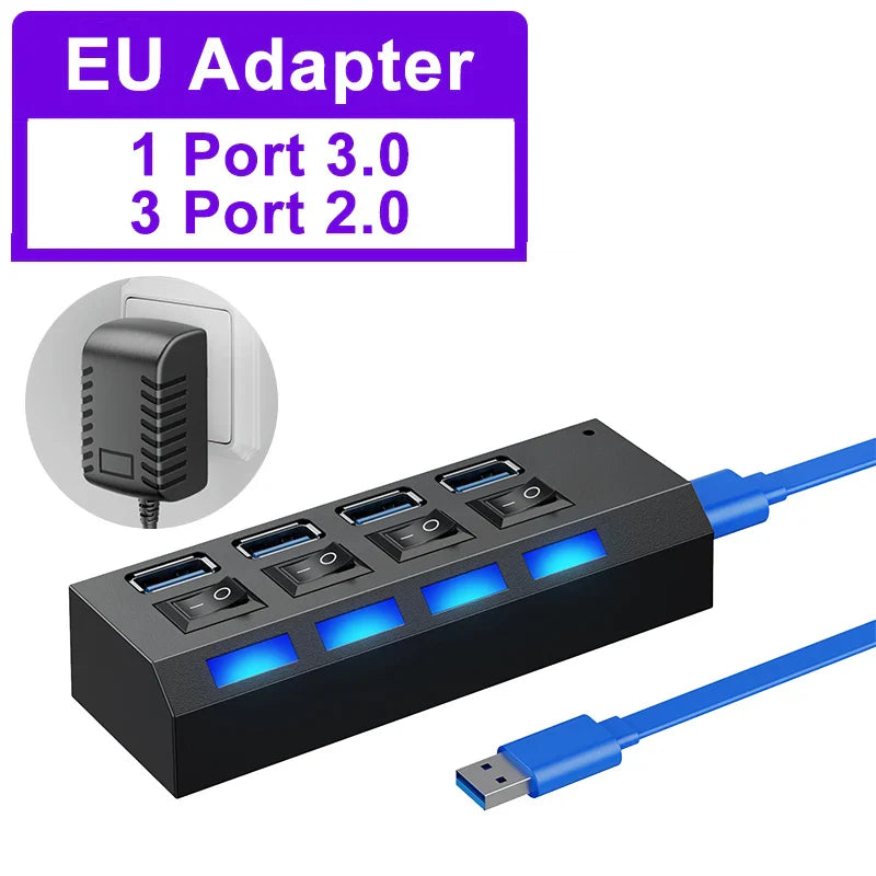 USB Hub 3.0 USB 3 0 Hub Multi USB Splitter 3 Hab Use Power Adapter Multiple Expander 2.0 Hub With Switch For Laptop Accessoriess